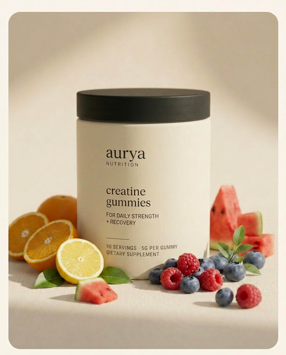 Three tubs of Aurya creatine gummies